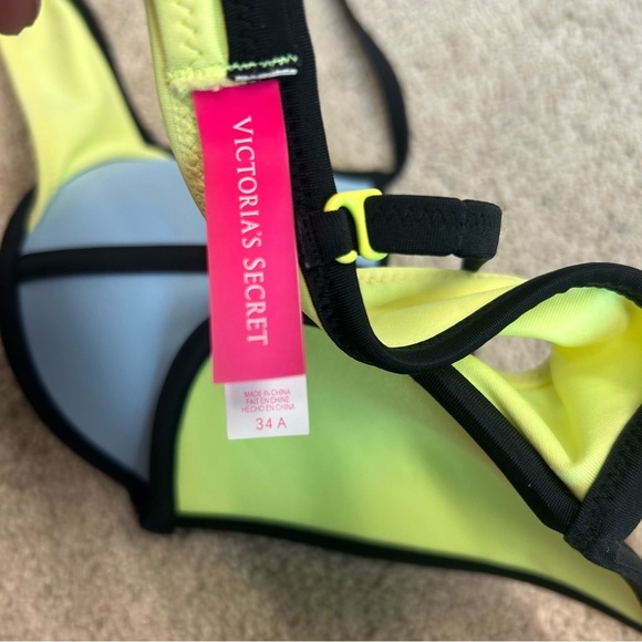 Victoria’s Secret blue neon yellow color block THE FABULOUS bikini top 34A - Picture 5 of 7